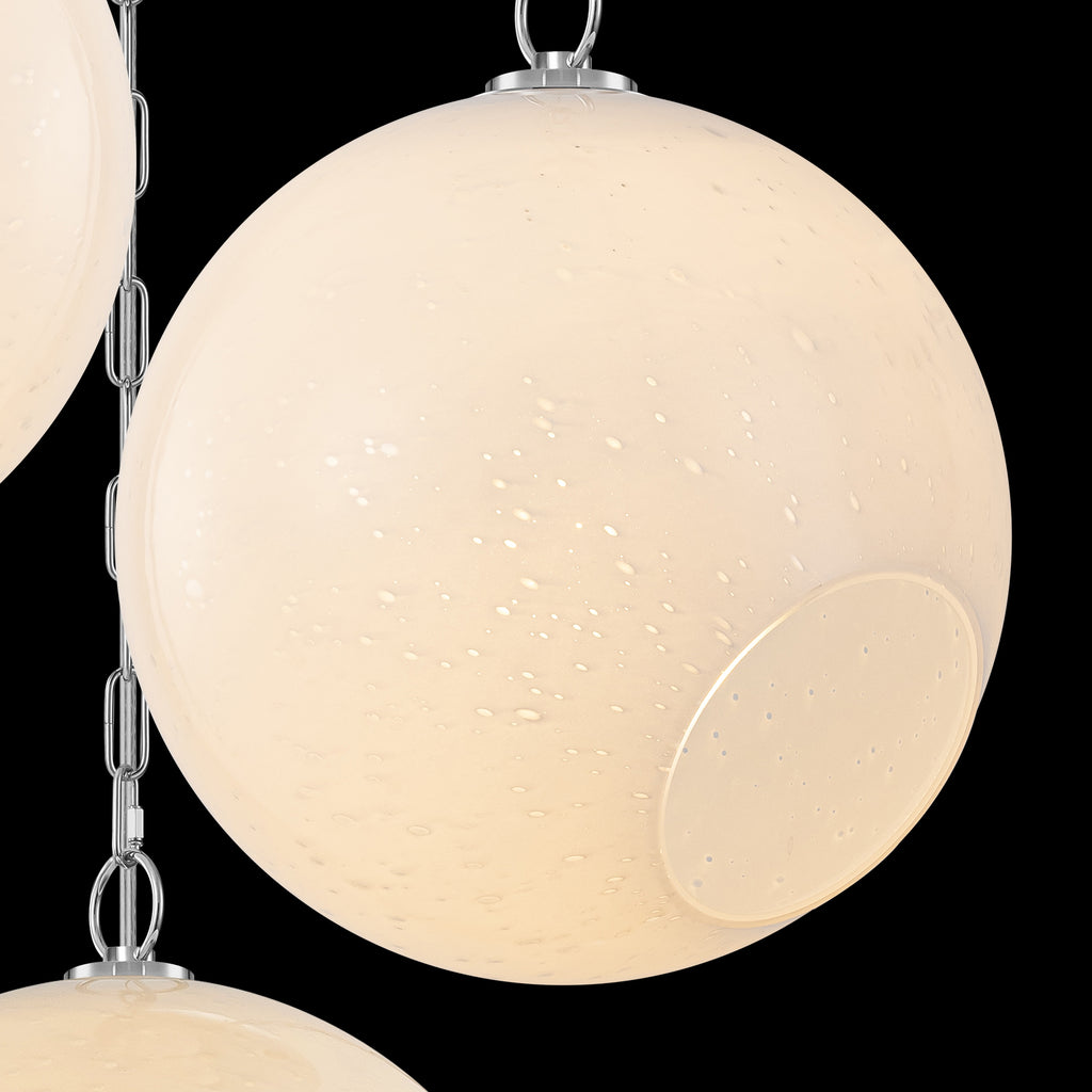 Chrome Modern Globe Hanging Pendant Light with White Bubble Glass Shade for Kitchen Island, Dining