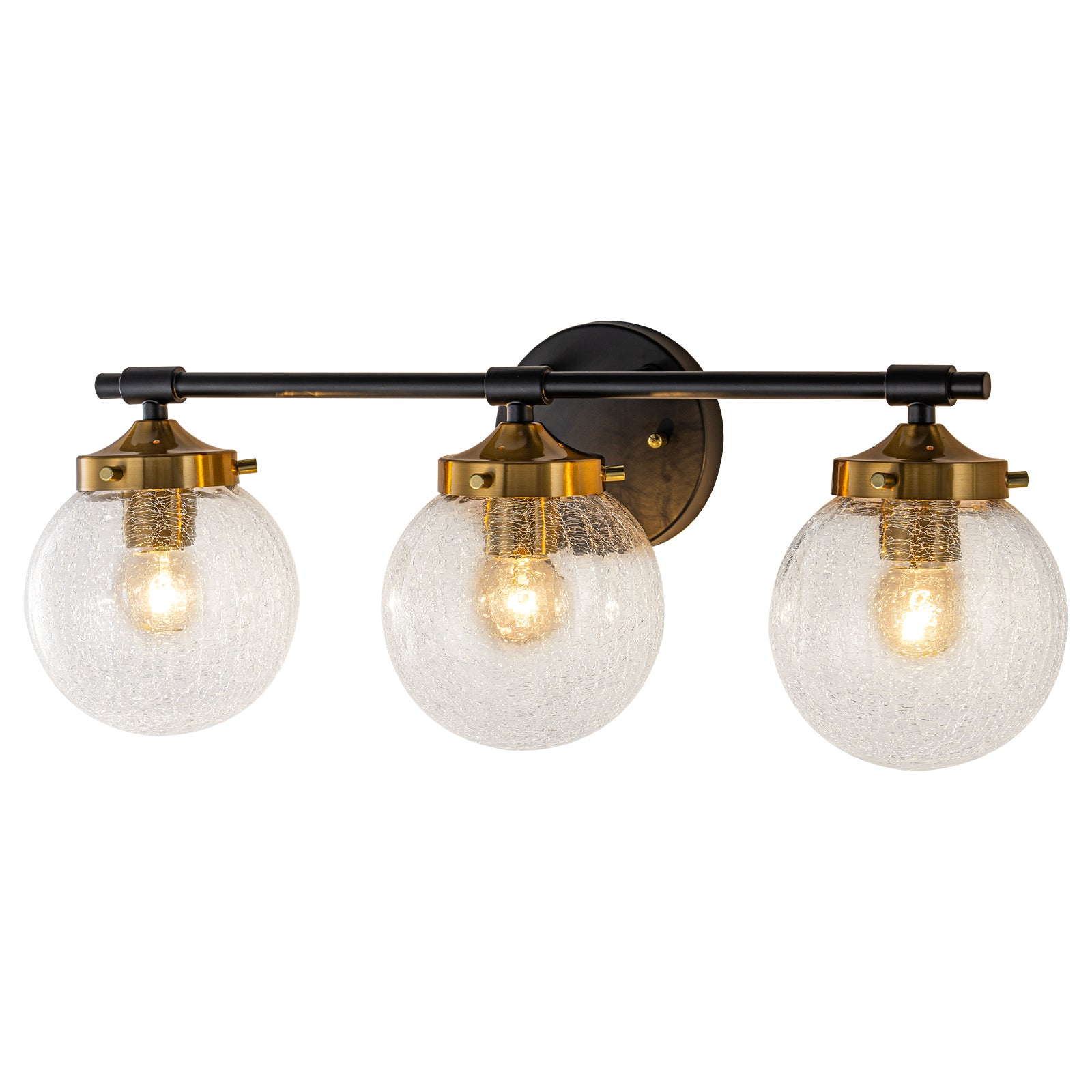 21.73 in. 3-Light Matte Black and Gold Metal Vanity Light with Clear Glass Shades for Bathroom