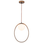 12 in. 1-Light Modern Walnut Oval Globe Pendant Light with White Glass Shade for Dining Room, Kitchen Island