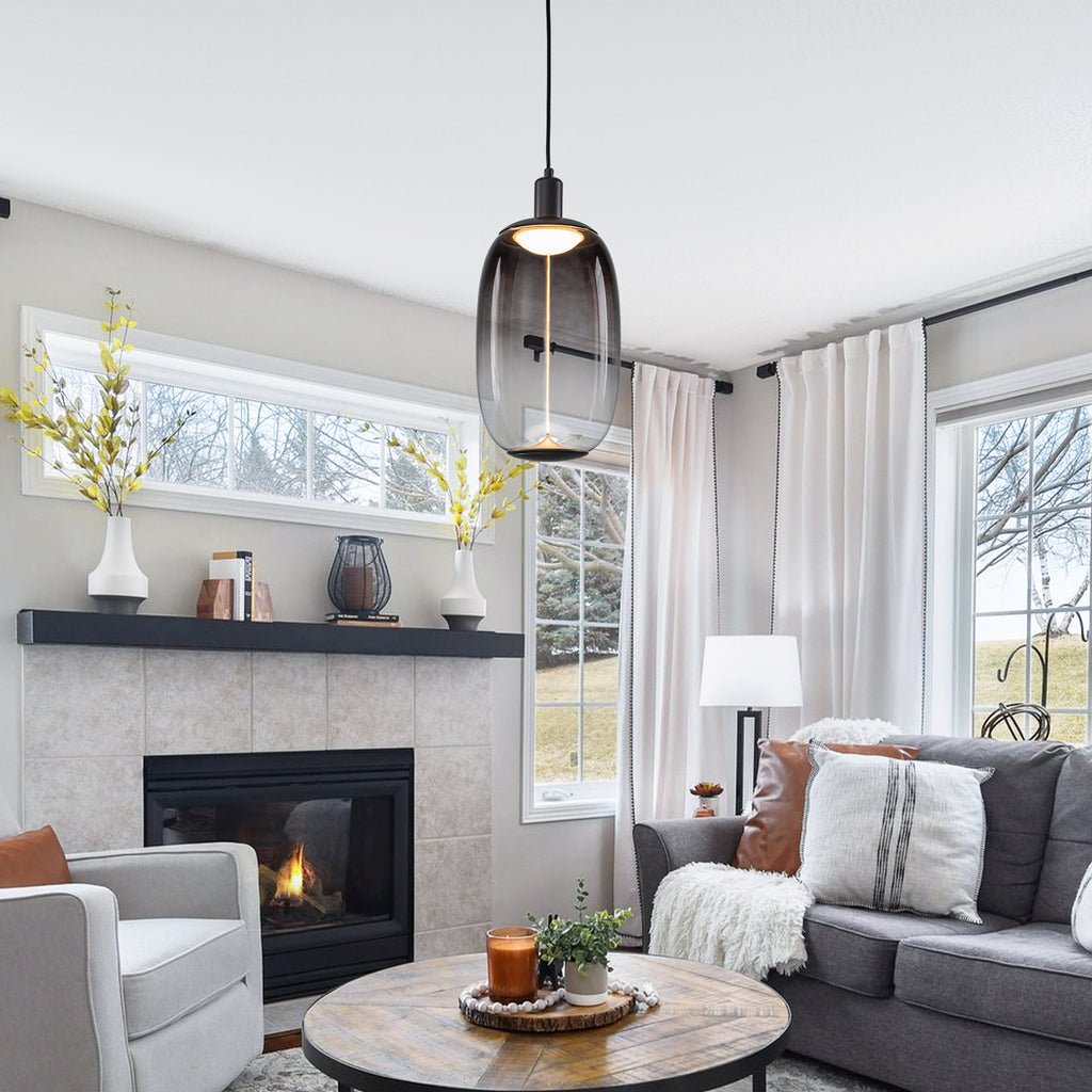 10-Watt 1-Light Modern Dimmable Integrated LED Pendant Light with Drum Shade for Kitchen Island