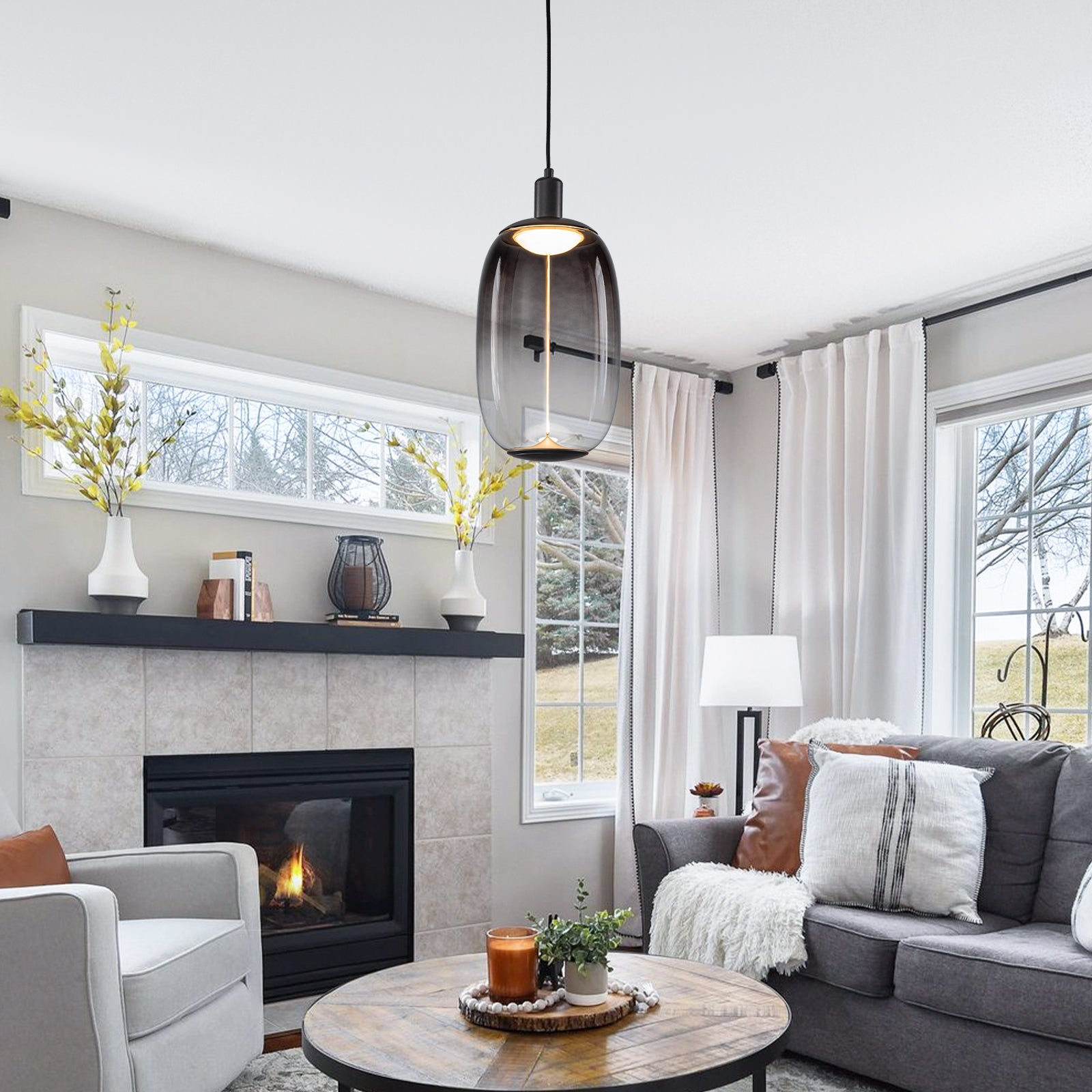 10-Watt 1-Light Modern Dimmable Integrated LED Pendant Light with Drum Shade for Kitchen Island