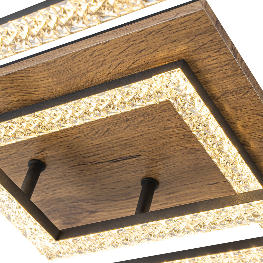 2-Light 40.55 in. Modern Black and Wood Dimmable Integrated LED Flush Mount Ceiling Light