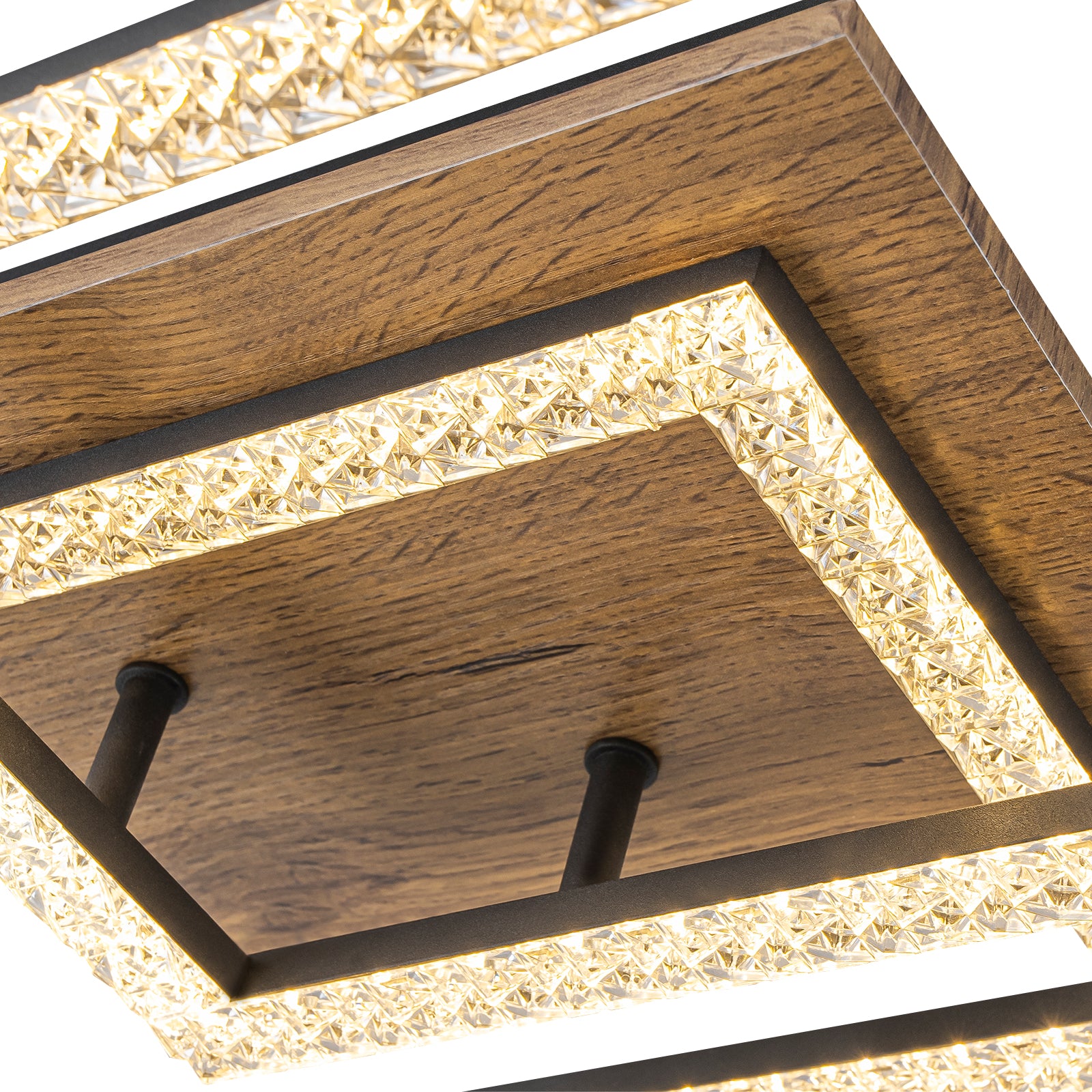 2-Light 40.55 in. Modern Black and Wood Dimmable Integrated LED Flush Mount Ceiling Light