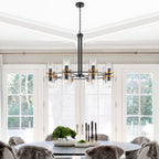 35.24 in. 16-Light Modern Luxury Black Gold Iron Chandelier Pendant Lighting with Glass Shades for Living Room, Dining