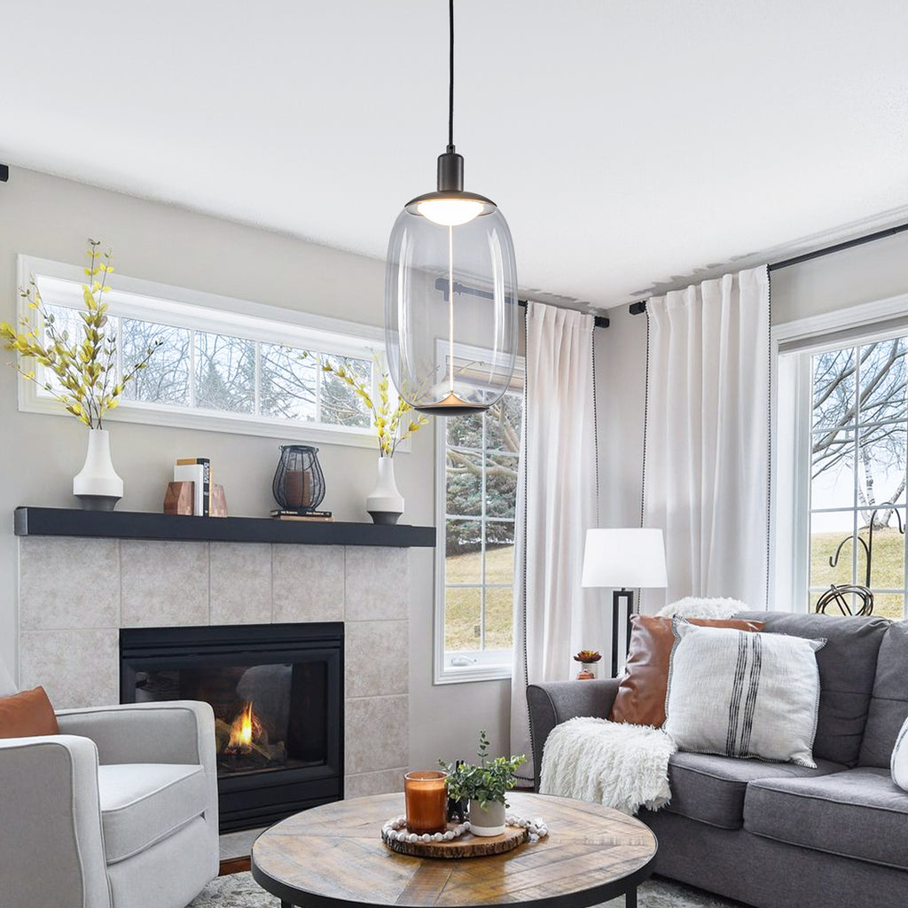 10-Watt 1-Light Modern Dimmable Integrated LED Pendant Light with Drum Shade for Kitchen Island