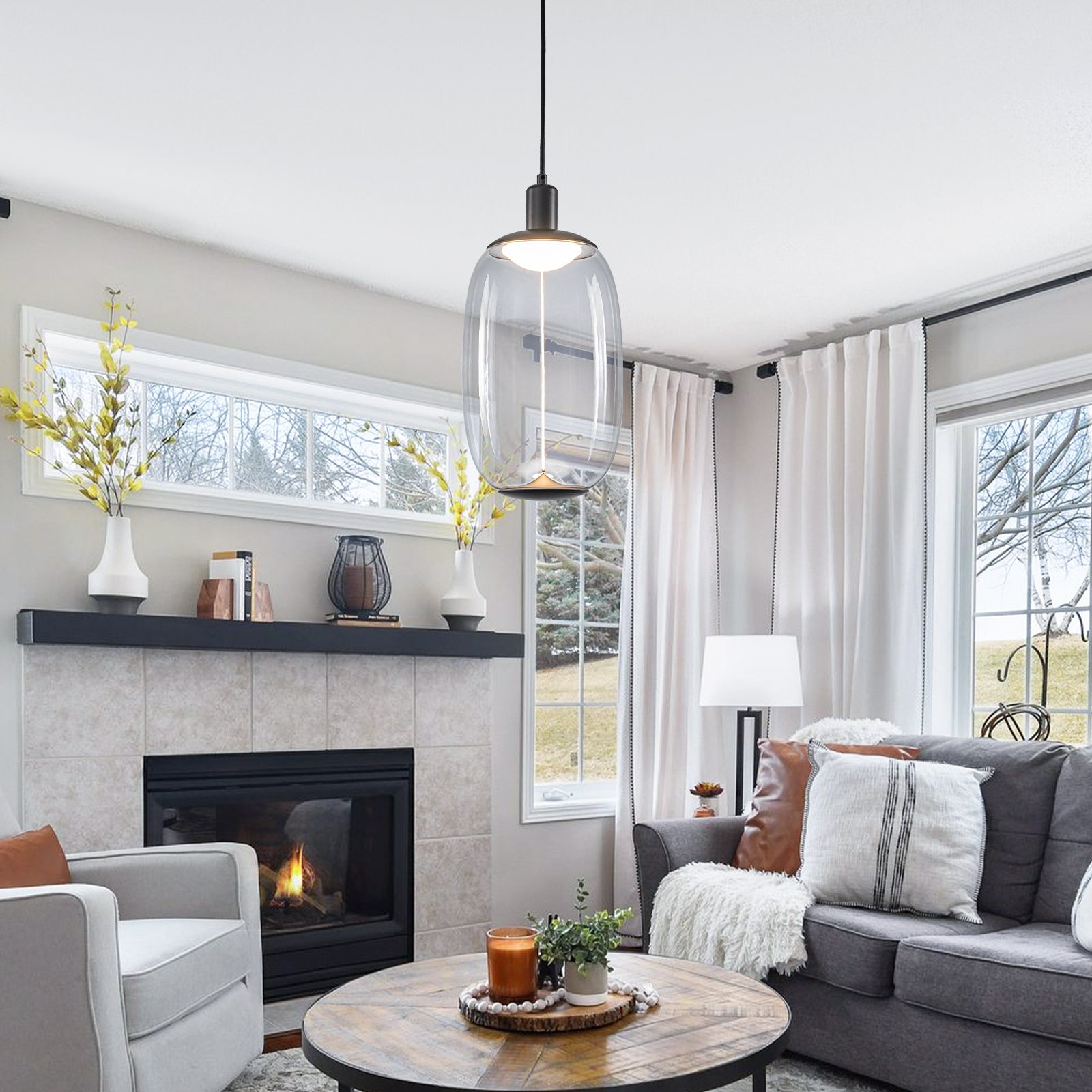 10-Watt 1-Light Modern Dimmable Integrated LED Pendant Light with Drum Shade for Kitchen Island