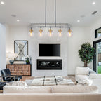 38 in. 5-Light Modern Matte Black Linear Pendant Light with Clear Globe Crackled Glass Shades Island Chandelier