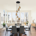 16 in. 6-Light Modern Black Staircase Chandelier Island Pendant Light with Smoky Gray Globe Glass Shade