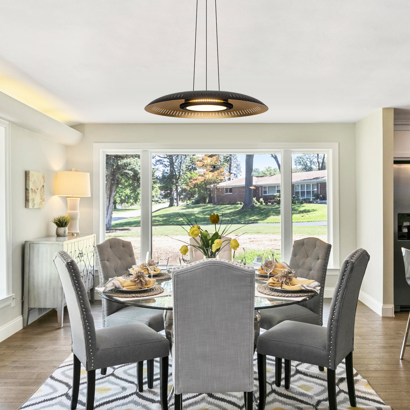 24-Watt 1 Light Modern Black Dome Dimmable LED Pendant Light Chandelier with Metal Shade for Dining Room, Kitchen Island