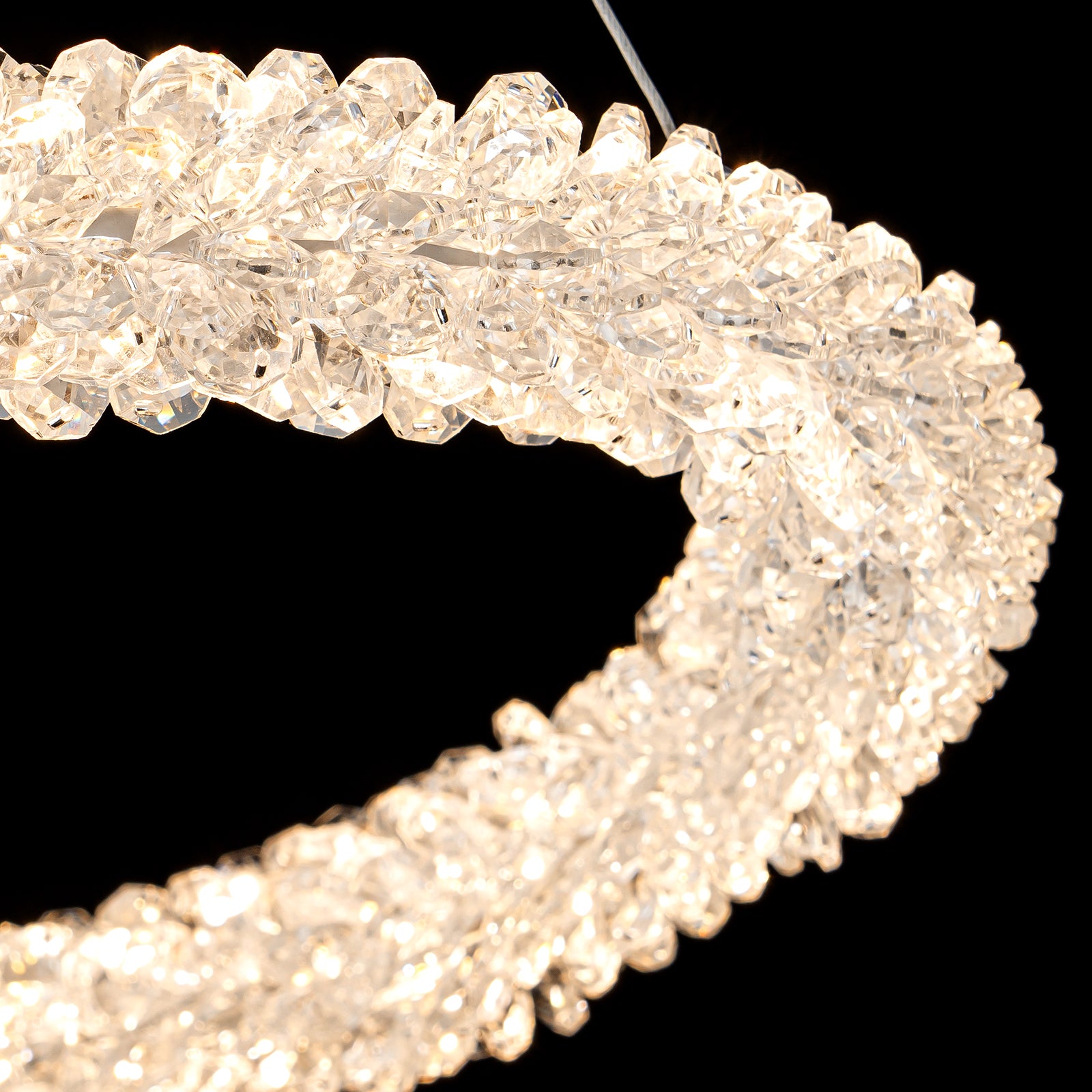 1-Light Modern Gold Metal Ring Crystal Integrated LED Pendant Light Dimmable Chandelier for Dining Room