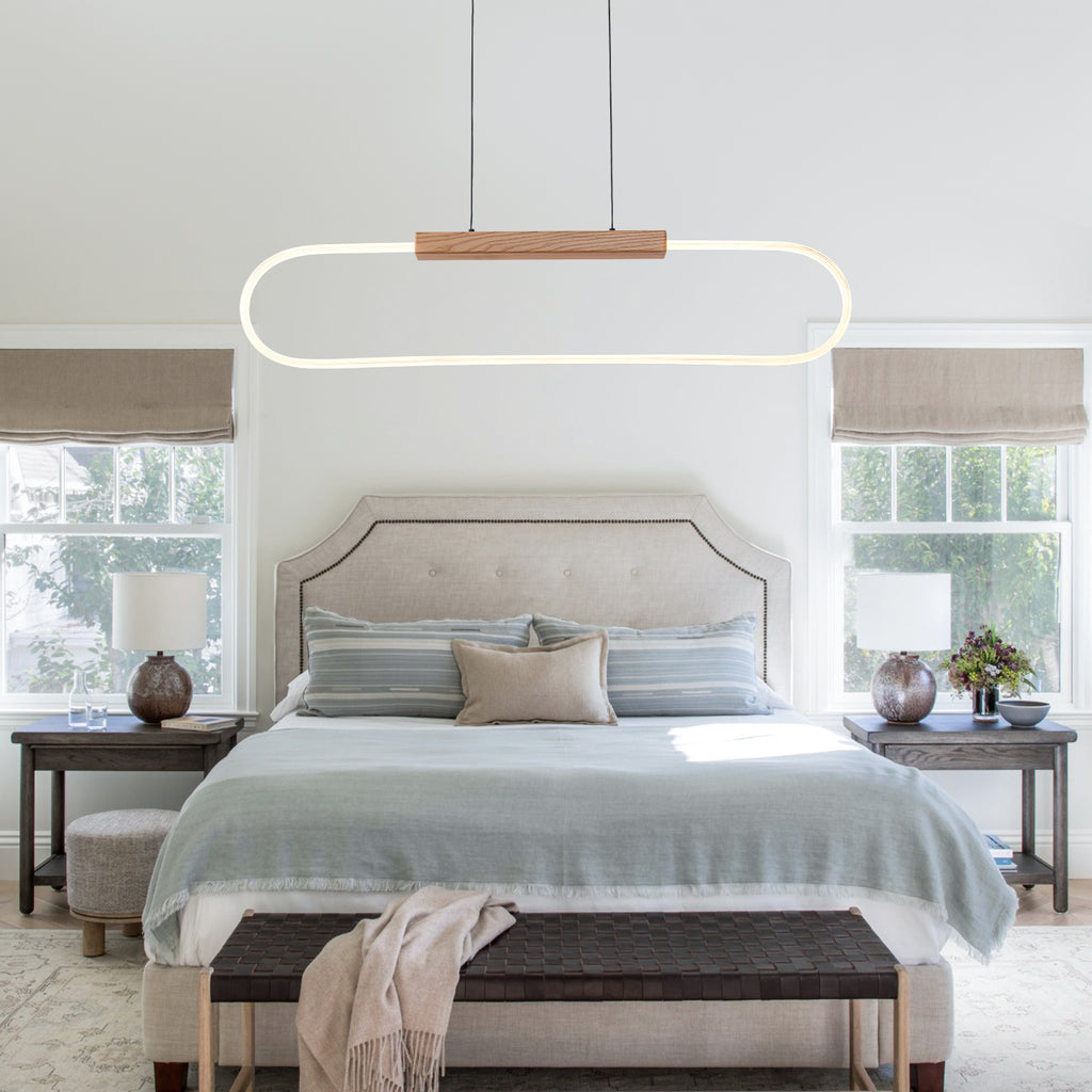 47.24 in. 1-Light Modern Black Linear Integrated LED Pendant Light Fixture with Wood Accent for Kitchen Island