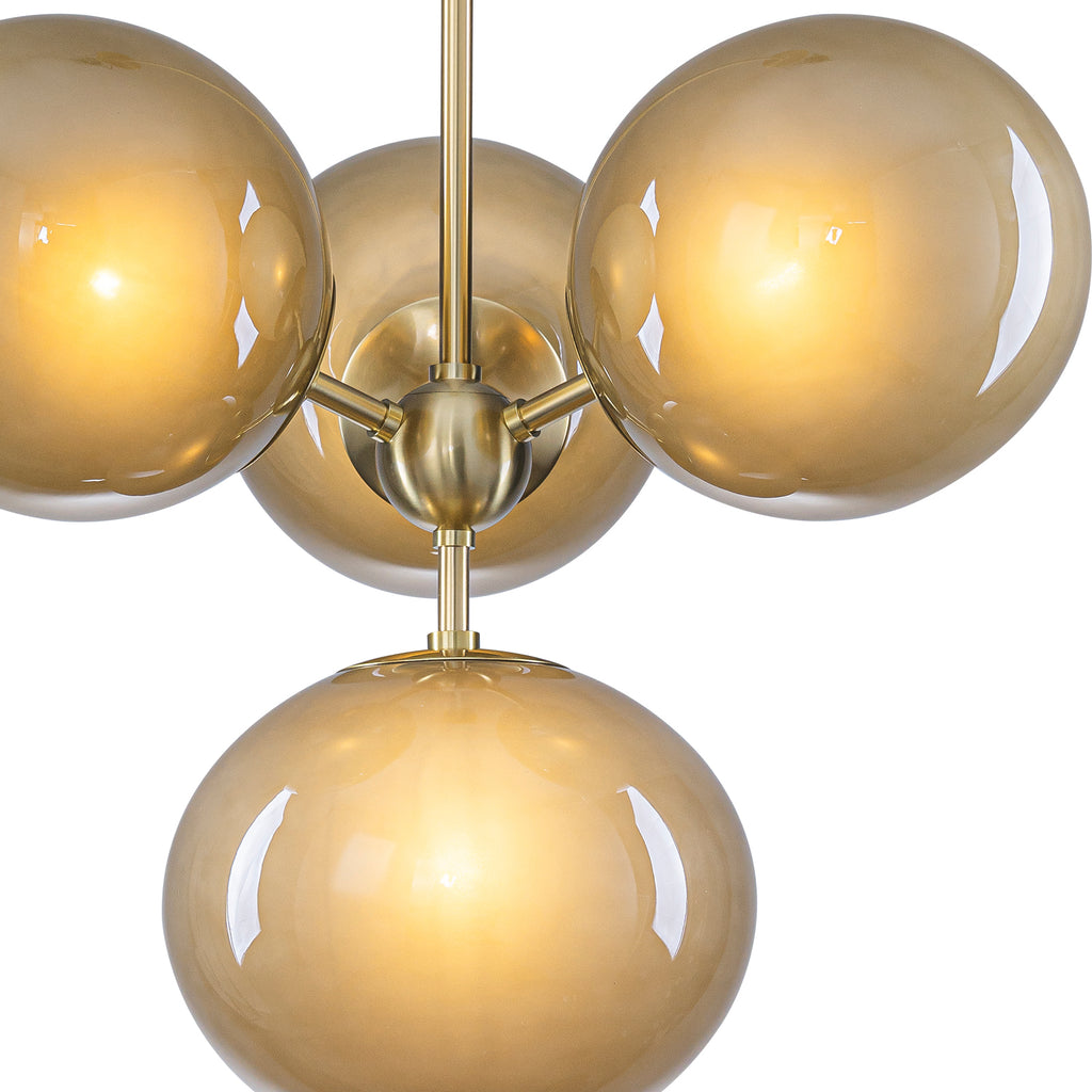 4/7-Light Mid-Century Modern Gold Cluster Chandelier with Coffee Globe Glass Shades