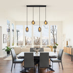 38.6 in. 4-Light Modern Black Linear Pendant Light with 2-Tier Glass Shades for Kitchen Island