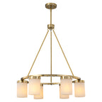 26 in. 6-Light Modern Brass Metal Chandelier with Cylinder Glass Shades for Kitchen Island, Dining Room