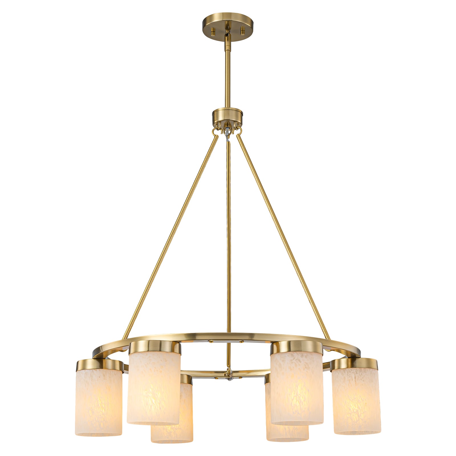 26 in. 6-Light Modern Brass Metal Chandelier with Cylinder Glass Shades for Kitchen Island, Dining Room