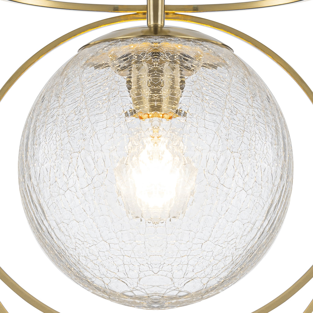 11.5 in. 1-Light Modern Copper Metal Pendant Light with Clear Crackle Globe Glass Shade for Kitchen Island, Dining Room