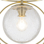 11.5 in. 1-Light Modern Copper Metal Pendant Light with Clear Crackle Globe Glass Shade for Kitchen Island, Dining Room