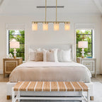 28.94 in. 4-Light Modern Copper Metal Linear Chandelier Island Pendant Light with Cylinder Glass Shades for Dining Room