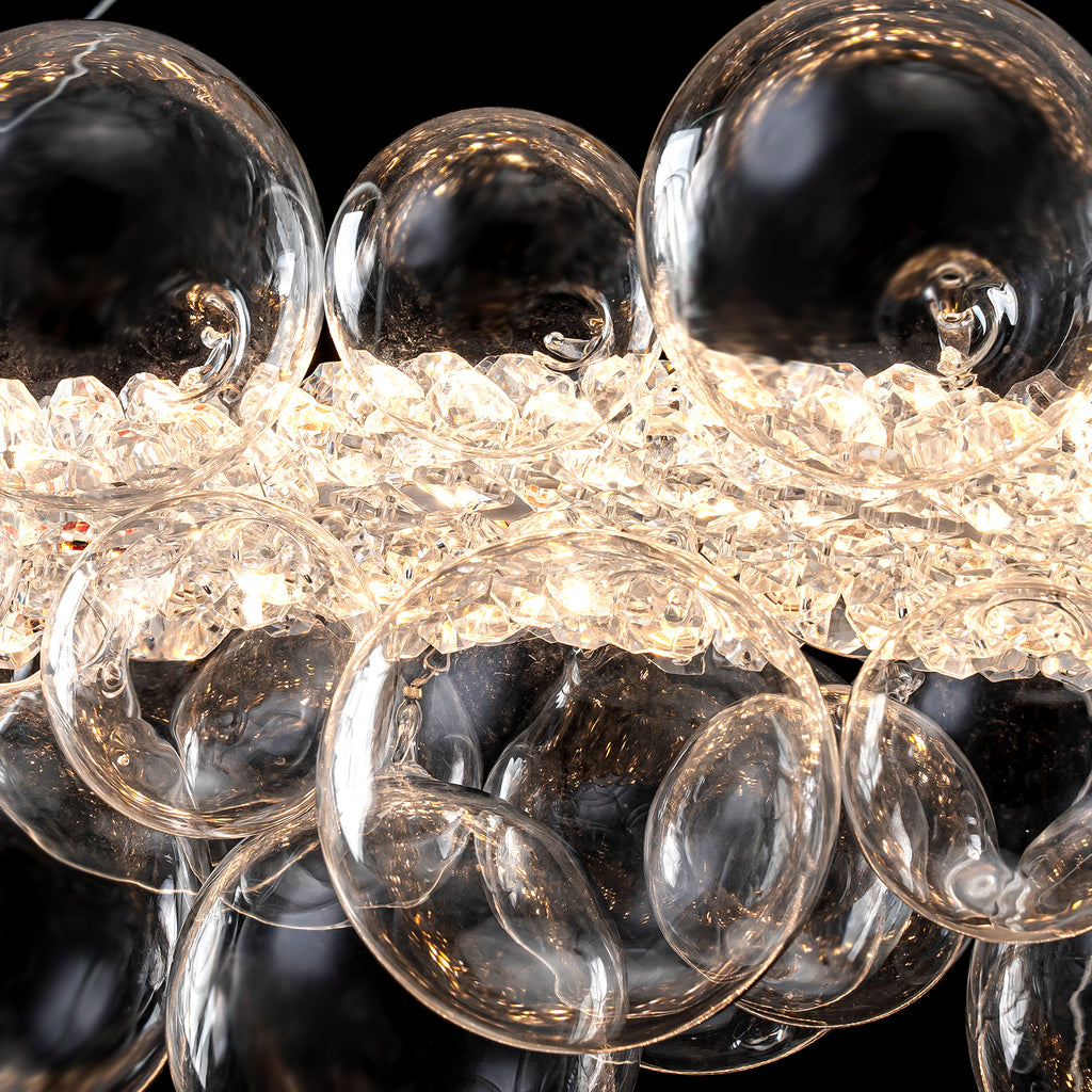 1-Light Gold Modern Round Globe Crystal Integrated LED Chandelier Dimmable Pendant Light with Glass Bubbles