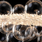 1-Light Gold Modern Round Globe Crystal Integrated LED Chandelier Dimmable Pendant Light with Glass Bubbles