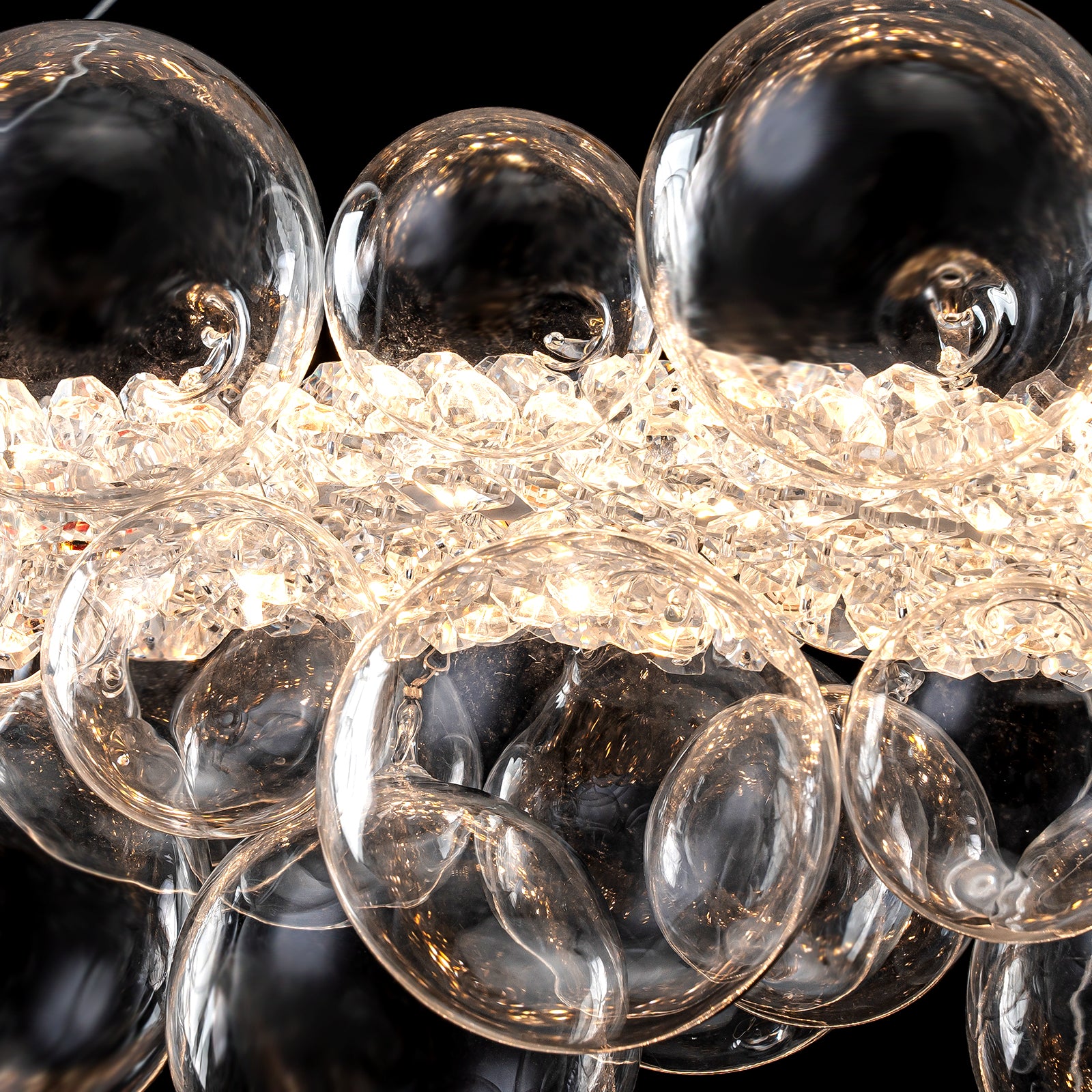 1-Light Gold Modern Round Globe Crystal Integrated LED Chandelier Dimmable Pendant Light with Glass Bubbles