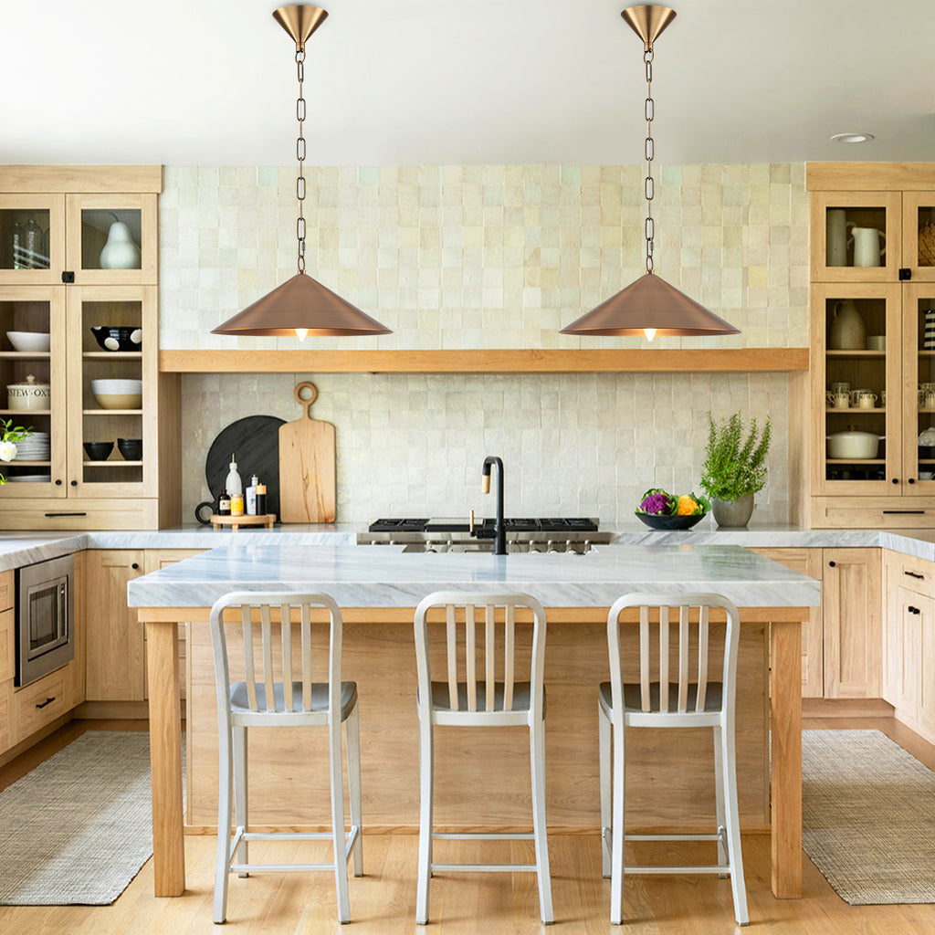 14.76 in. 60-Watt 1-Light Vintage Bronze Island Pendant Light with Cone Iron Shade for Kitchen, Dining Room