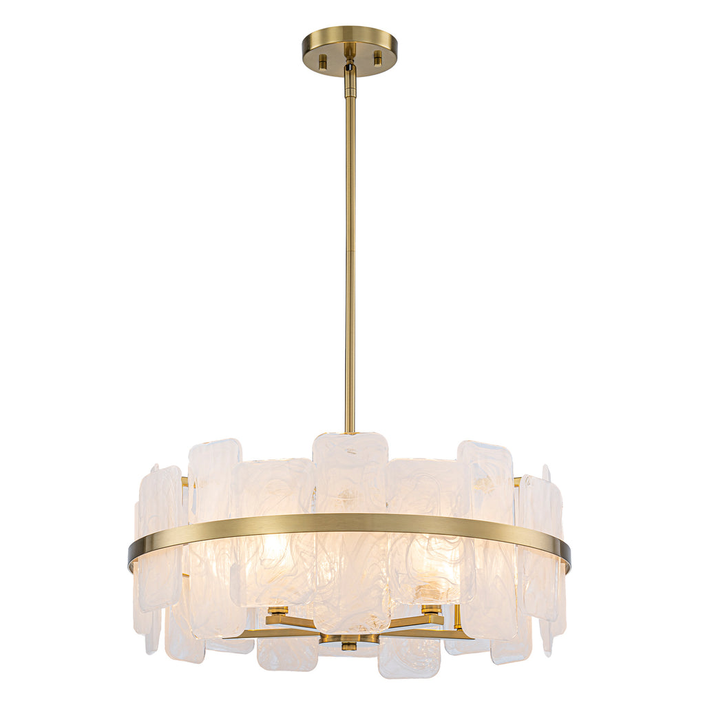 20.47 in. 5-Lights Modern Brass Metal Round Chandelier with Cloud Texture Glass for Dining Room