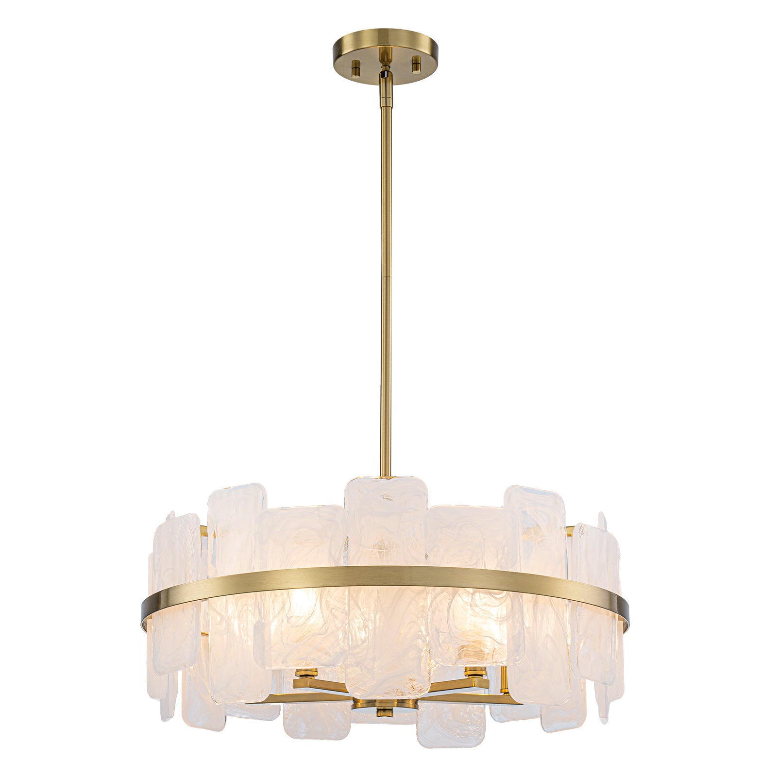 20.47 in. 5-Lights Modern Brass Metal Round Chandelier with Cloud Texture Glass for Dining Room