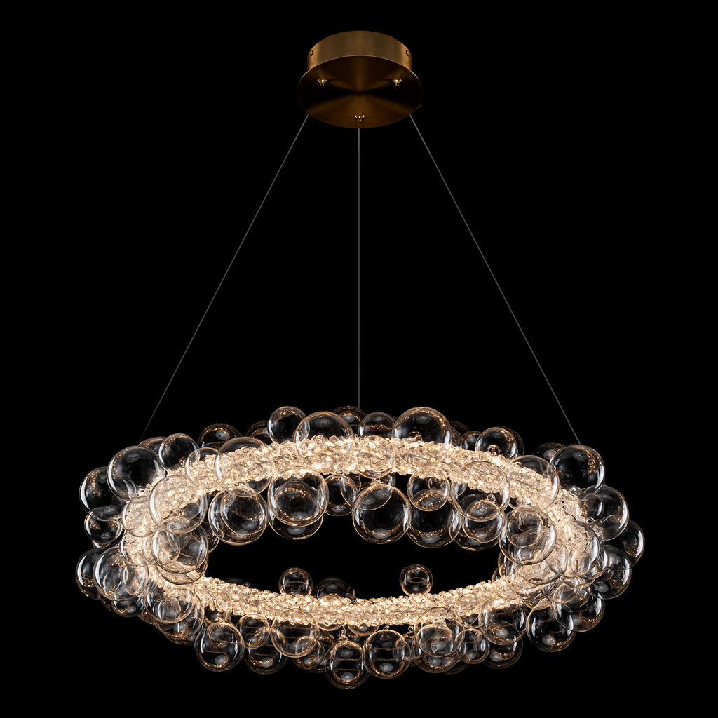 1-Light Gold Modern Round Globe Crystal Integrated LED Chandelier Dimmable Pendant Light with Glass Bubbles