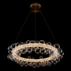 1-Light Gold Modern Round Globe Crystal Integrated LED Chandelier Dimmable Pendant Light with Glass Bubbles