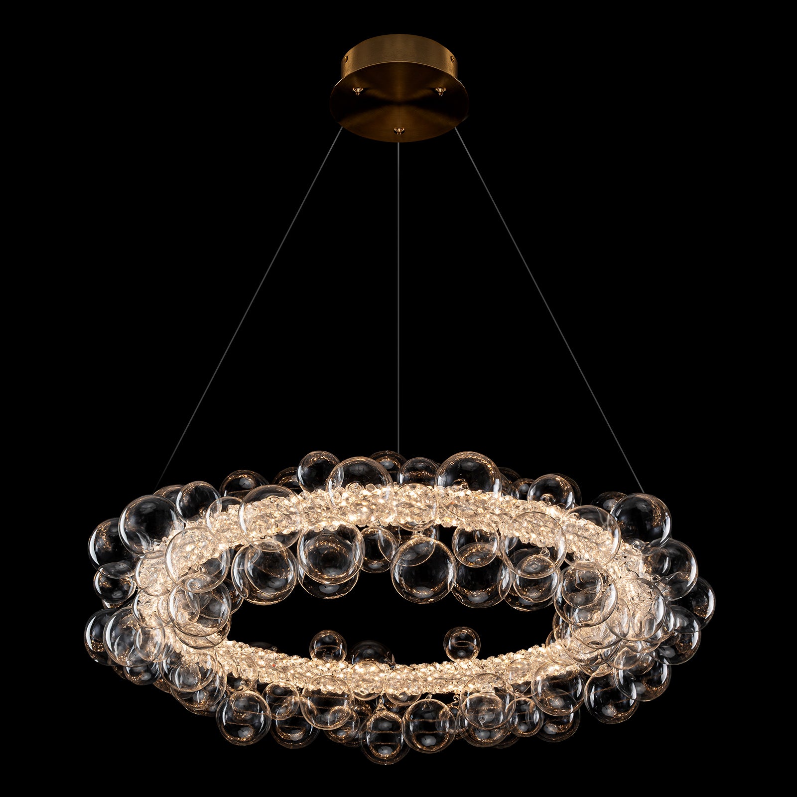 1-Light Gold Modern Round Globe Crystal Integrated LED Chandelier Dimmable Pendant Light with Glass Bubbles