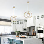 11.5 in. 1-Light Modern Copper Metal Pendant Light with Clear Crackle Globe Glass Shade for Kitchen Island, Dining Room