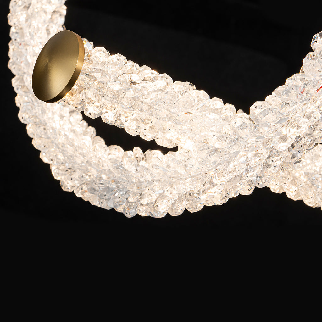 2-Light Modern Luxury Gold Ring & Bar Dimmable Integrated LED Chandelier Pendant Light with Crystal for Dining Room
