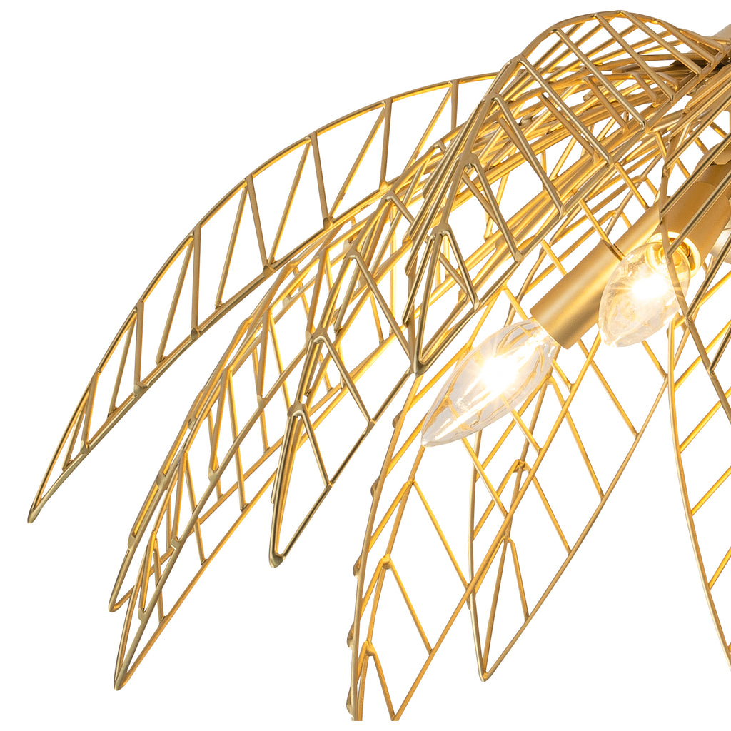 26 in. 4-Light Modern Luxury Gold Bowl Semi-Flush Mount Ceiling Light with Metal Leaf Shade