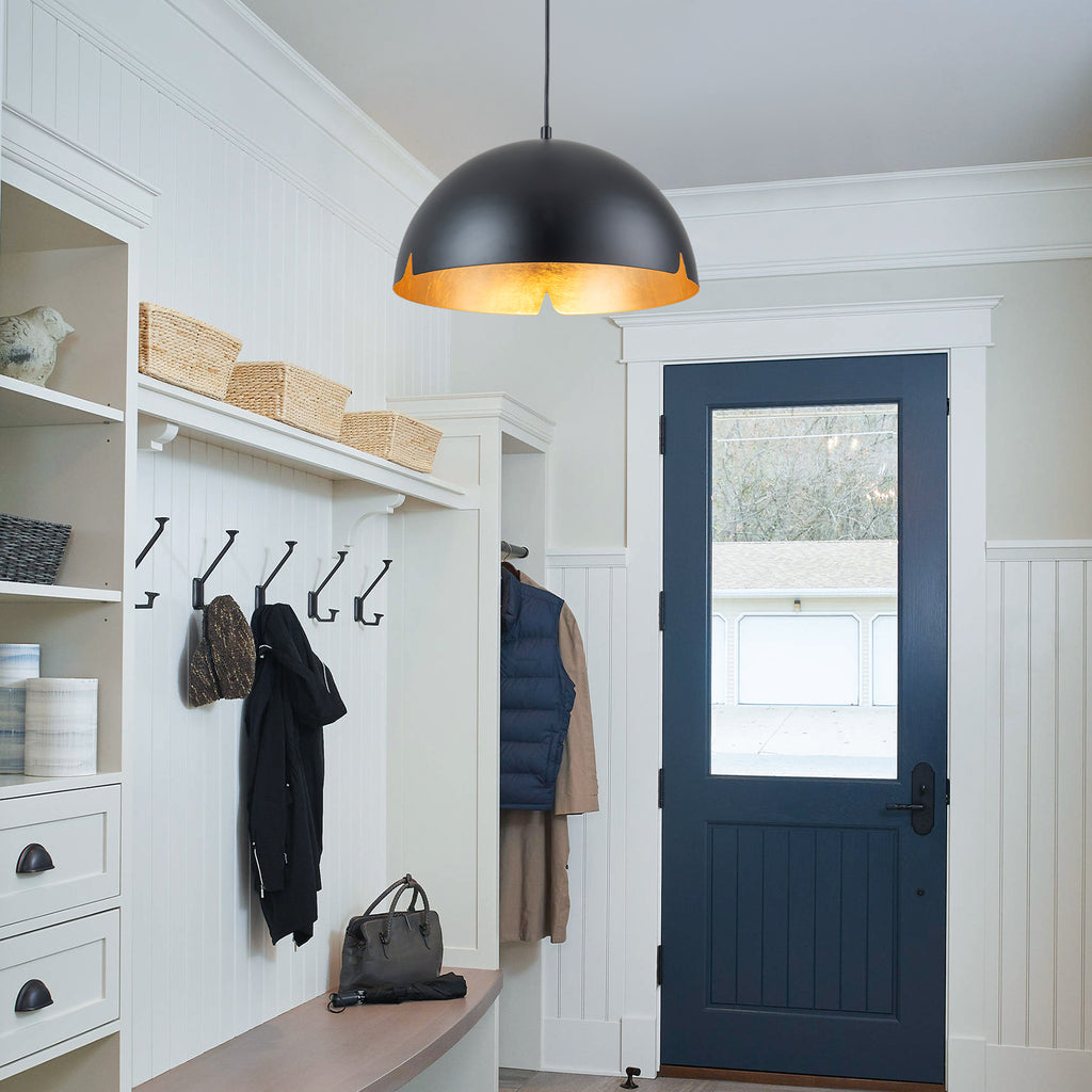14.96 in. 1-Light Industrial Metal Black/White Dome Pendant Light with Iron Shade for Dining Rooms, Kitchens
