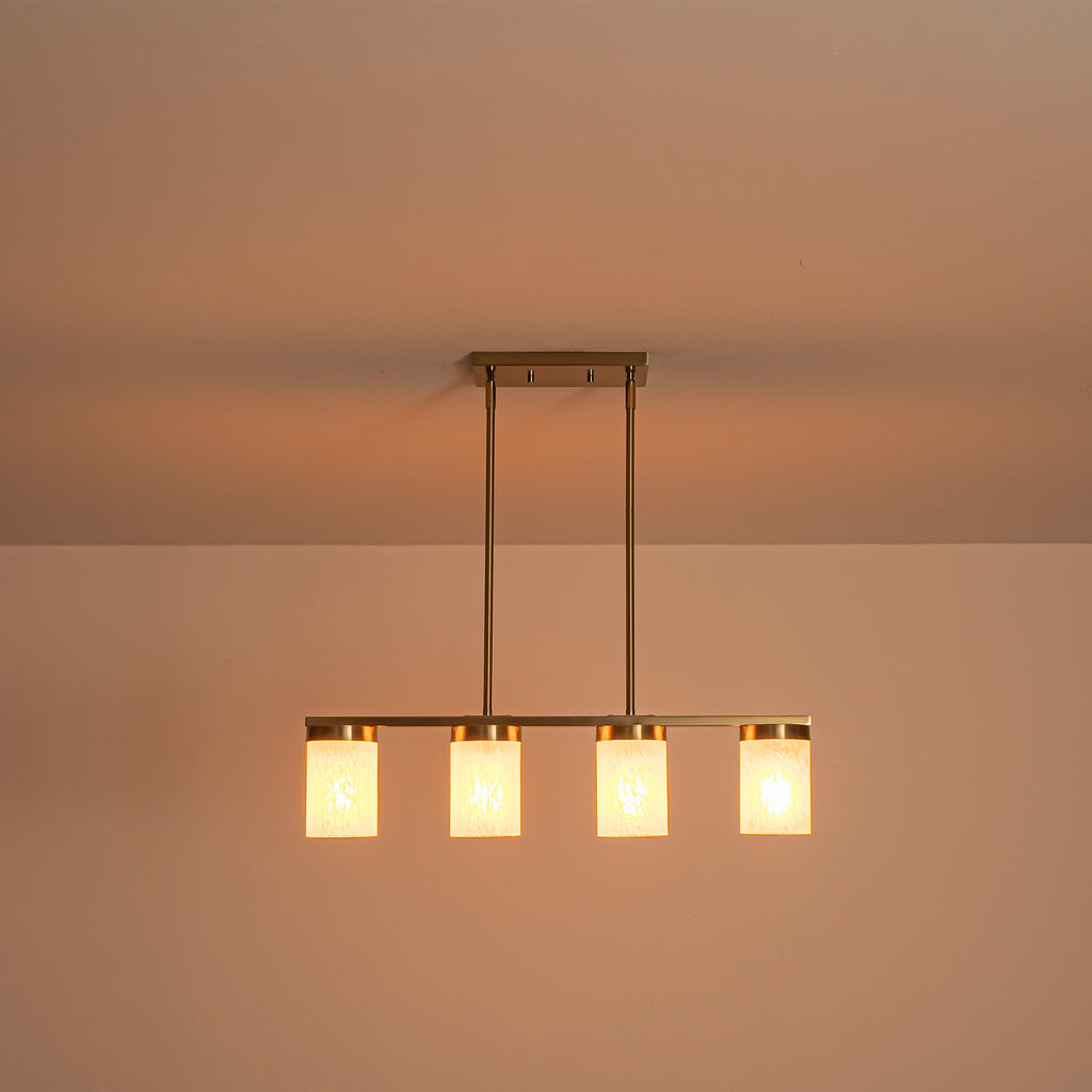 28.94 in. 4-Light Modern Copper Metal Linear Chandelier Island Pendant Light with Cylinder Glass Shades for Dining Room
