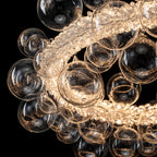1-Light Gold Modern Round Globe Crystal Integrated LED Chandelier Dimmable Pendant Light with Glass Bubbles