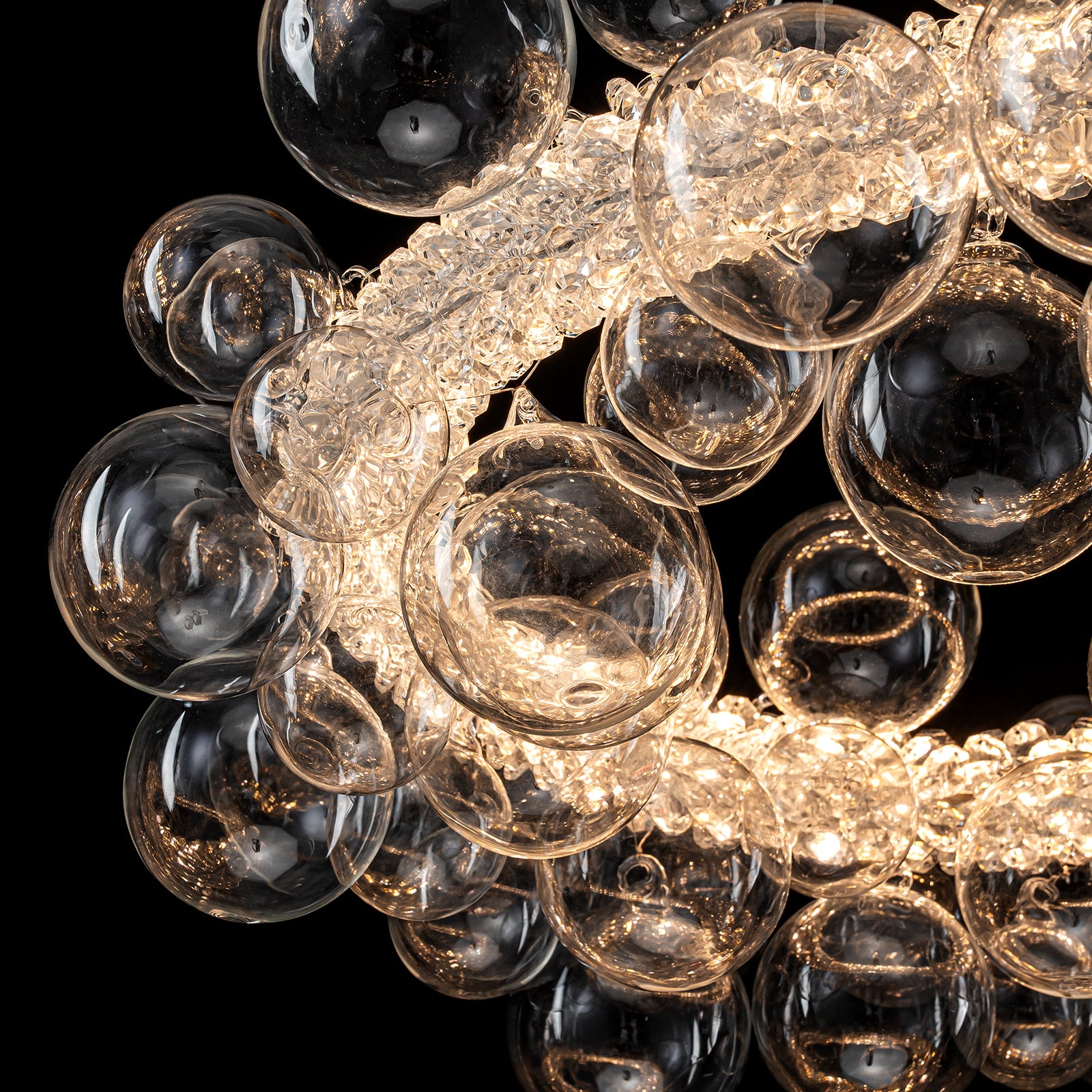 1-Light Gold Modern Round Globe Crystal Integrated LED Chandelier Dimmable Pendant Light with Glass Bubbles