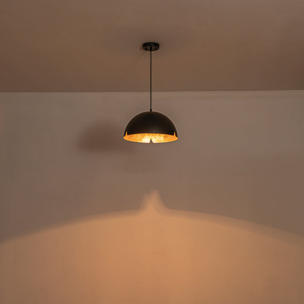 14.96 in. 1-Light Industrial Metal Black/White Dome Pendant Light with Iron Shade for Dining Rooms, Kitchens