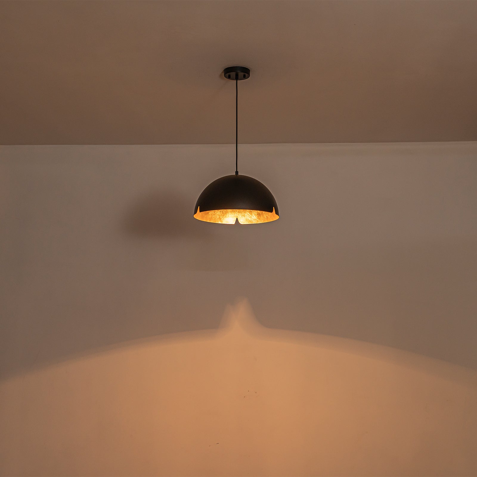 14.96 in. 1-Light Industrial Metal Black/White Dome Pendant Light with Iron Shade for Dining Rooms, Kitchens
