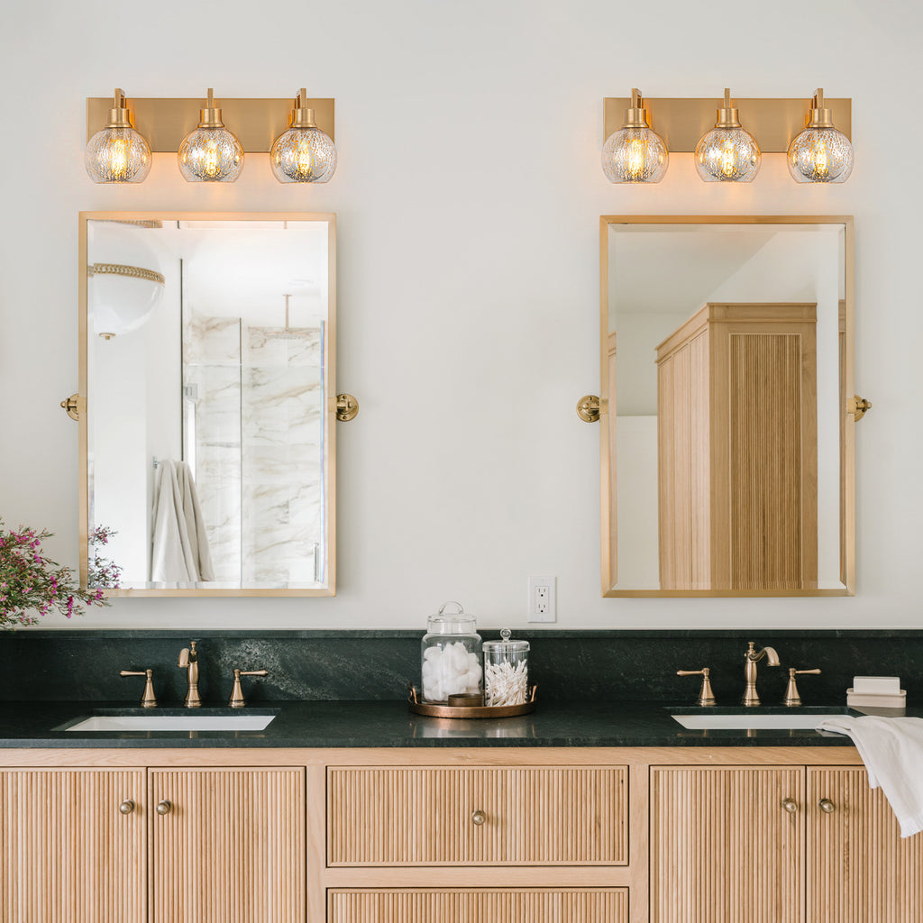 20.47 in. 3-Light Modern Gold Metal Linear Bathroom Vanity Light with Globe Mercury Glass Shades