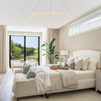 1-Light Modern Gold Metal Ring Crystal Integrated LED Pendant Light Dimmable Chandelier for Dining Room