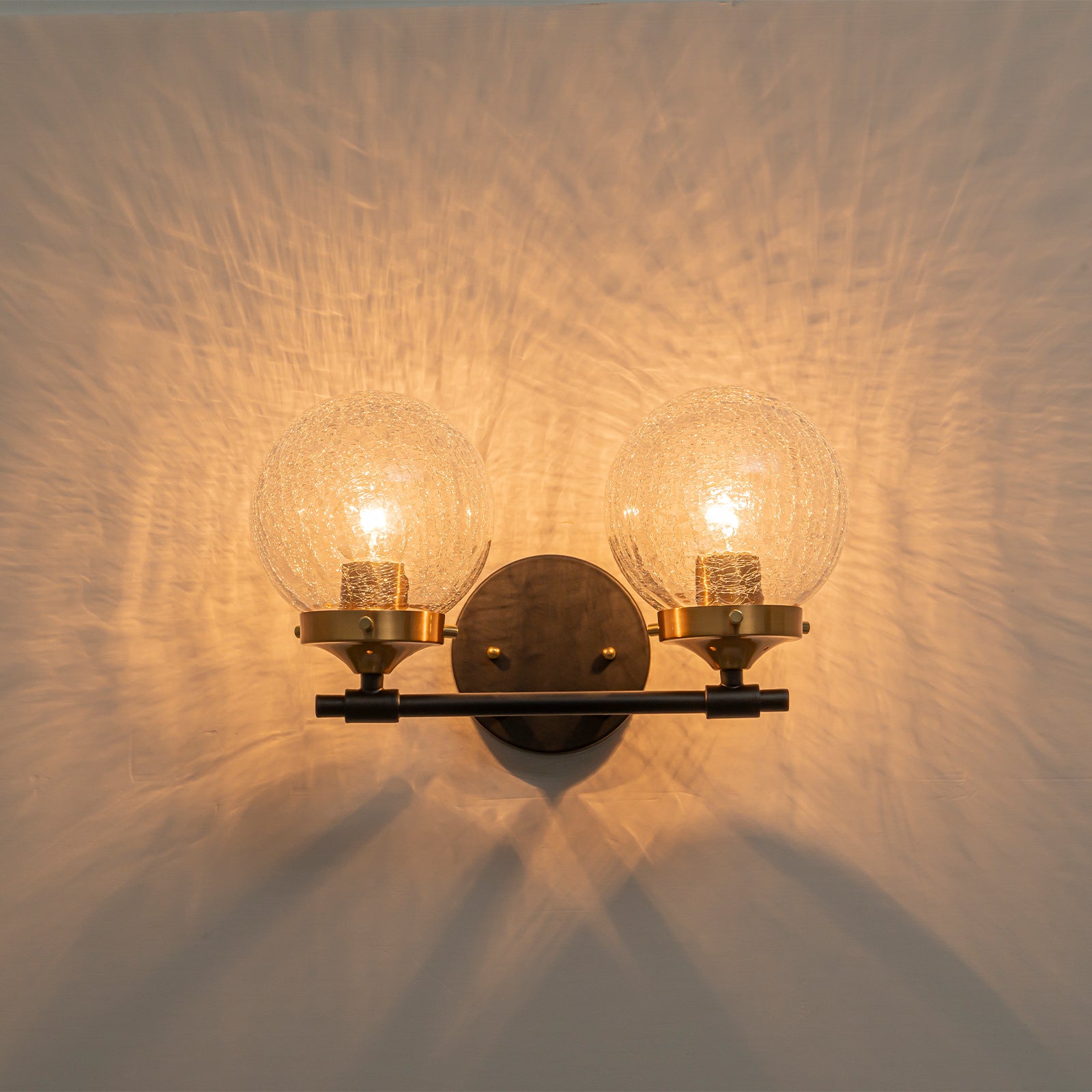 13.62 in. 2-Light Matte Black and Gold Metal Vanity Light with Clear Glass Shades for Bathroom
