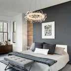 1-Light Gold Modern Round Globe Crystal Integrated LED Chandelier Dimmable Pendant Light with Glass Bubbles