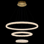 3-Light Modern Gold Ring Dimmable Integrated LED Chandelier Tiered Pendant Light with Crystal for Dining Room