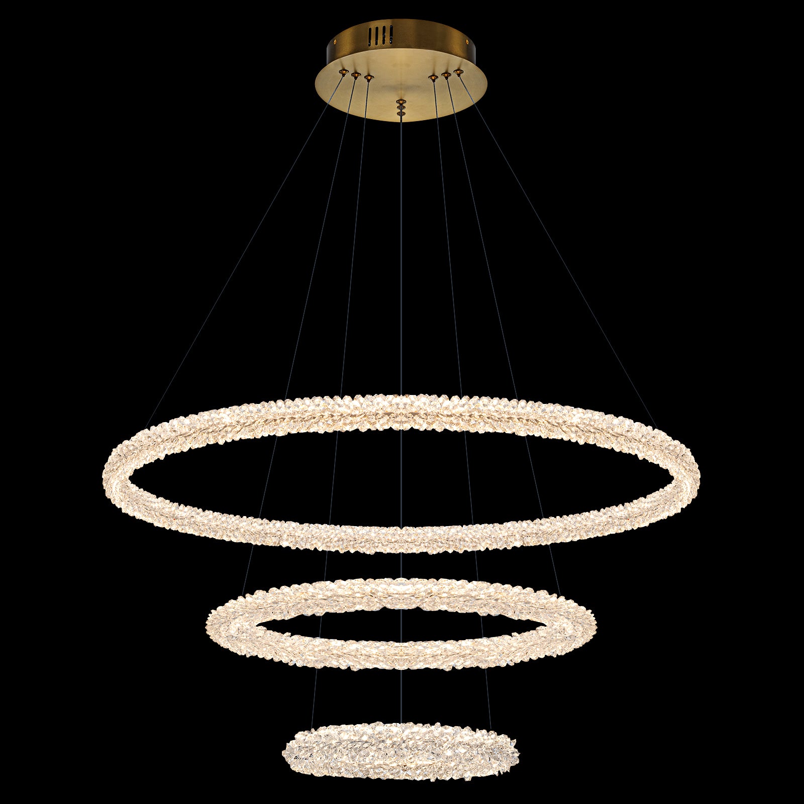 3-Light Modern Gold Ring Dimmable Integrated LED Chandelier Tiered Pendant Light with Crystal for Dining Room