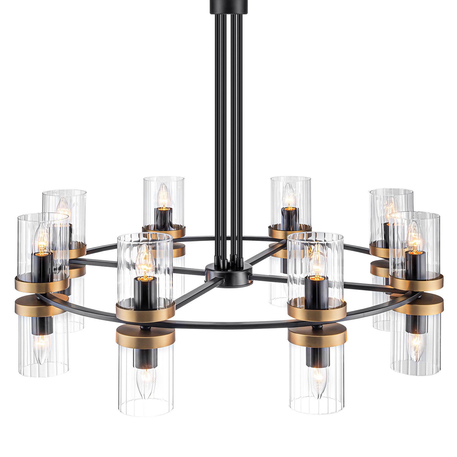 35.24 in. 16-Light Modern Luxury Black Gold Iron Chandelier Pendant Lighting with Glass Shades for Living Room, Dining