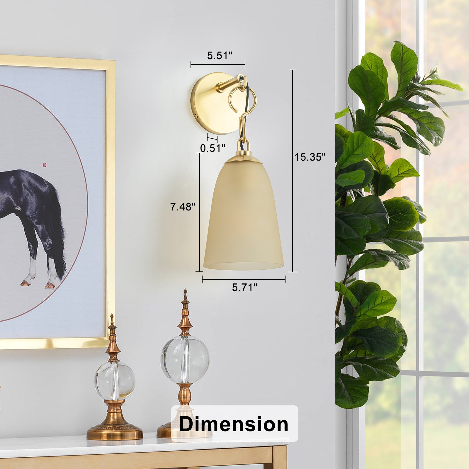 6 in. 1-Light Modern Brass Wall Sconce with Bell Frosted Glass Shade for Bedroom, Living Room, Hallway