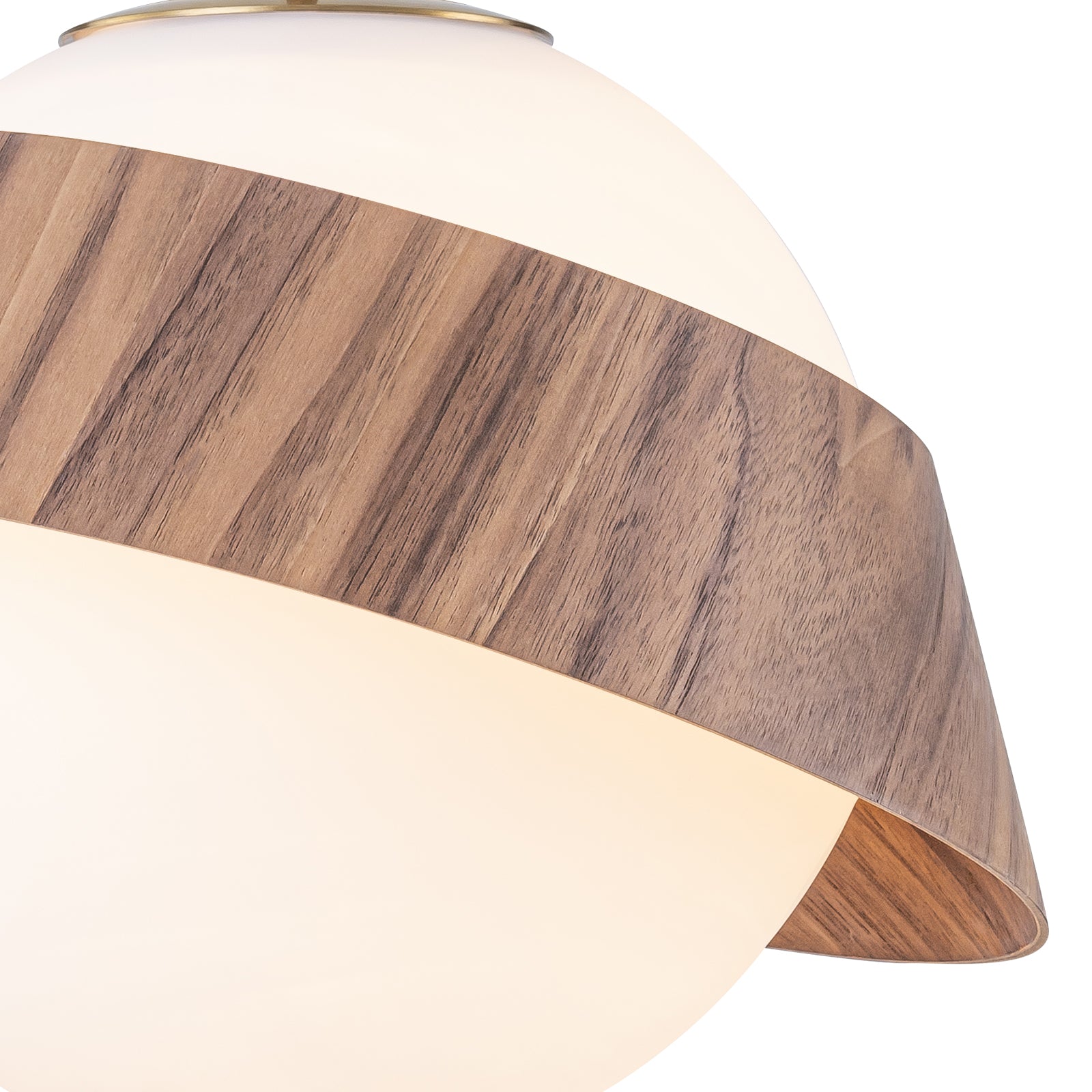 10.63 in. 1-Light Wooden Globe Hanging Pendant Light with White Glass Shade for Kitchen Island, Bedroom
