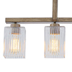 30.5 in. 4-Light Modern Farmhouse Matte Black Linear Chandelier with Faux Wood Accent Island Pendant with Glass Shades